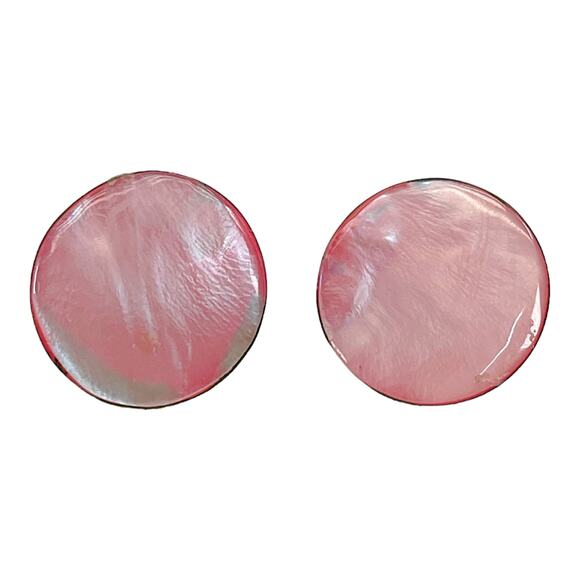 Vintage Vogue Jewelry Round Muted Pink Swirl Marble Clip On Earrings SIGNED - Picture 1 of 4